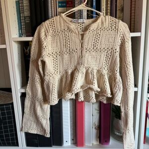Zara Cream and knitted cardigan with a crochet style- used